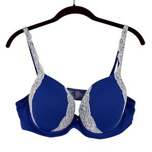 Soma Embraceable Full Coverage Underwire Bra Size 34C Blue White Lined Lace Trim